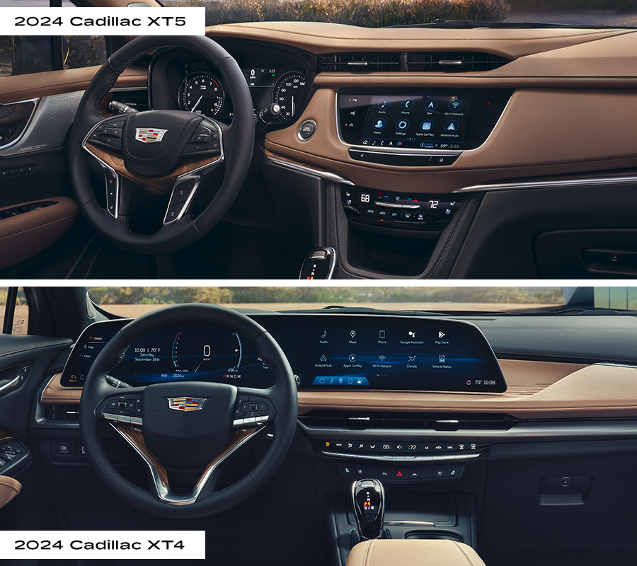 Top: 2024 Cadillac XT5 interior; Bottom: 2024 Cadillac XT4 interior